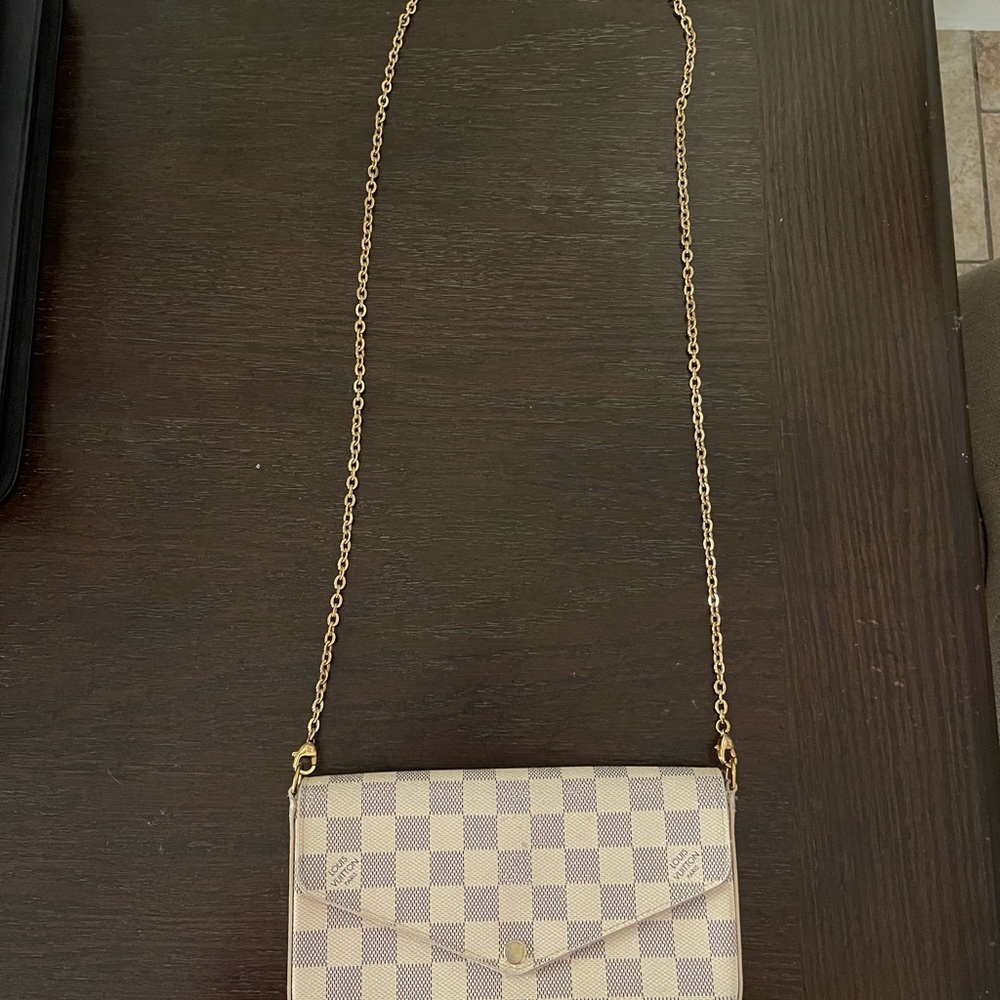 Louis Vuitton Tan and Cream Crossbody Bag with Checkered Pattern